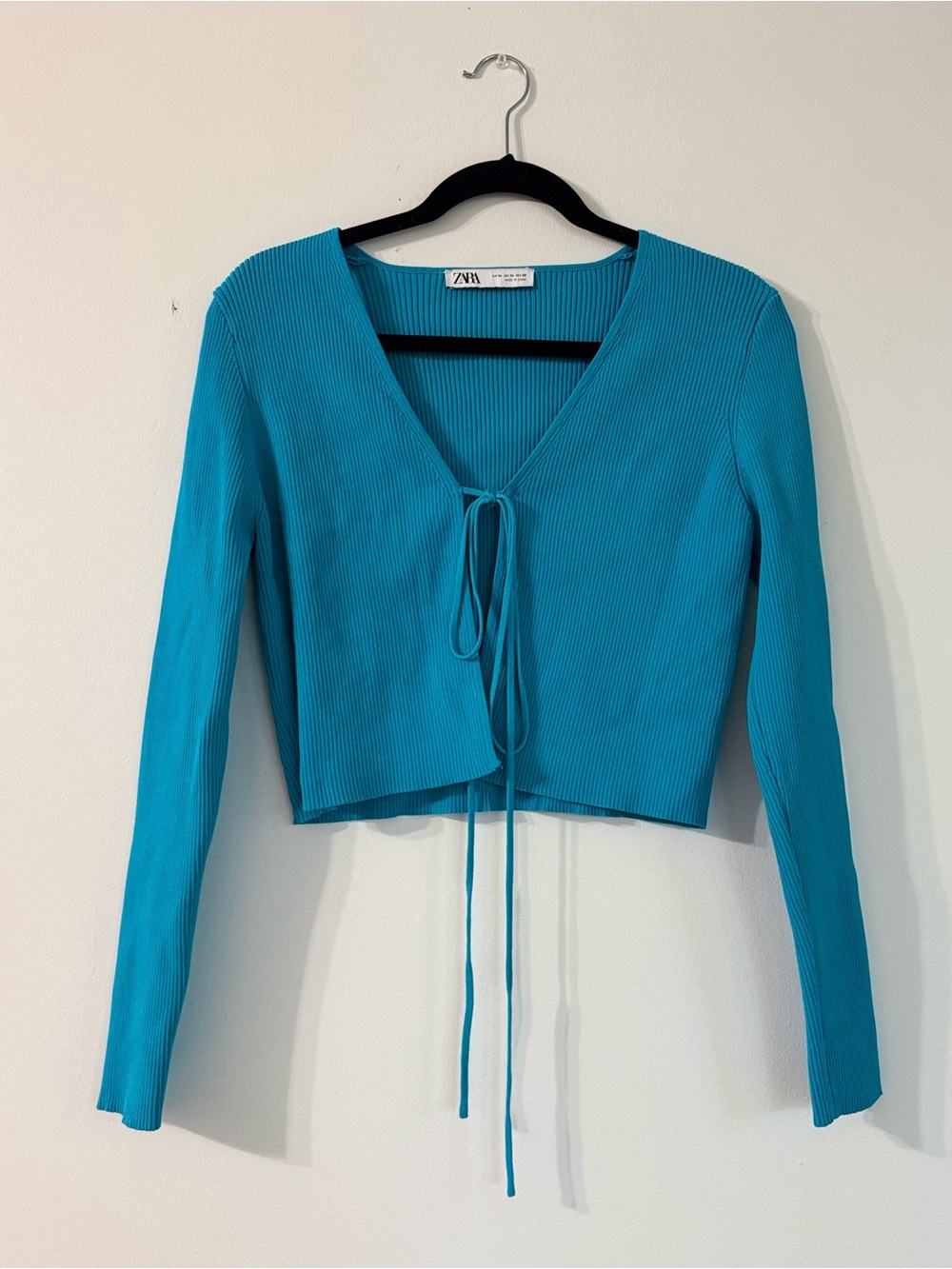 Zara Teal Ribbed Tie-Front cardigan